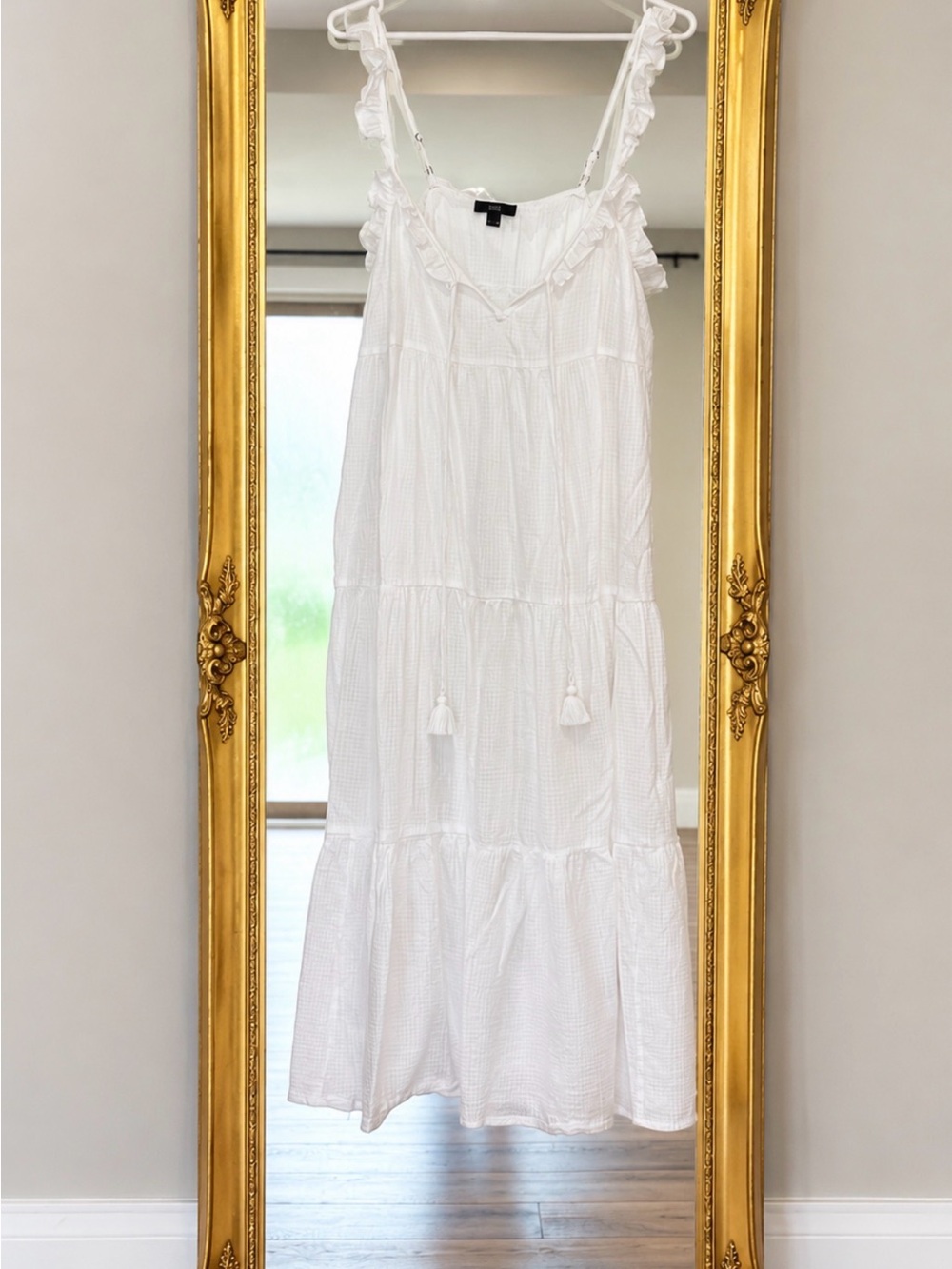 J. Crew White Ruffle Tie-Front Maxi Dress